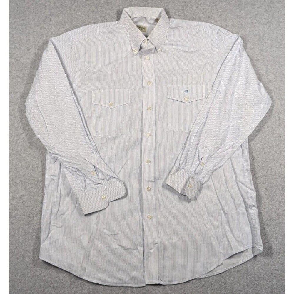GITMAN BROS Men Shirt XL Button Down Vertical Pinstripe Blue White Casual Work‎